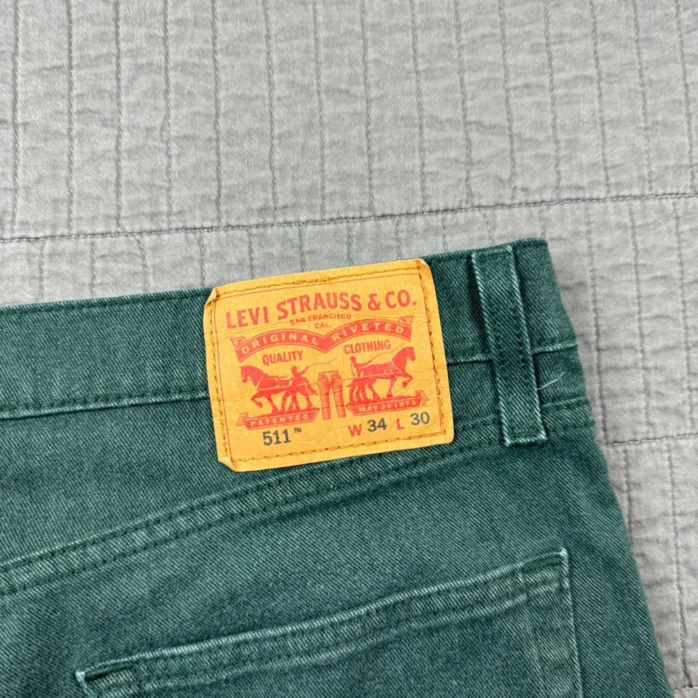 Levis 511 Slim Fit Jeans Mens 34x30 (35x29) Forest Green Pants Faded Distressed